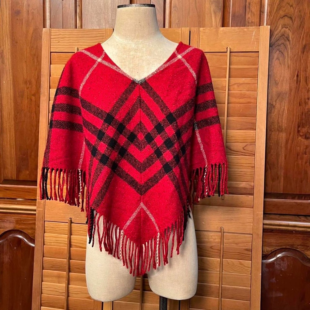 Designer Plaid Pullover Shawl Burberry Scotland Wool Cashmere OS